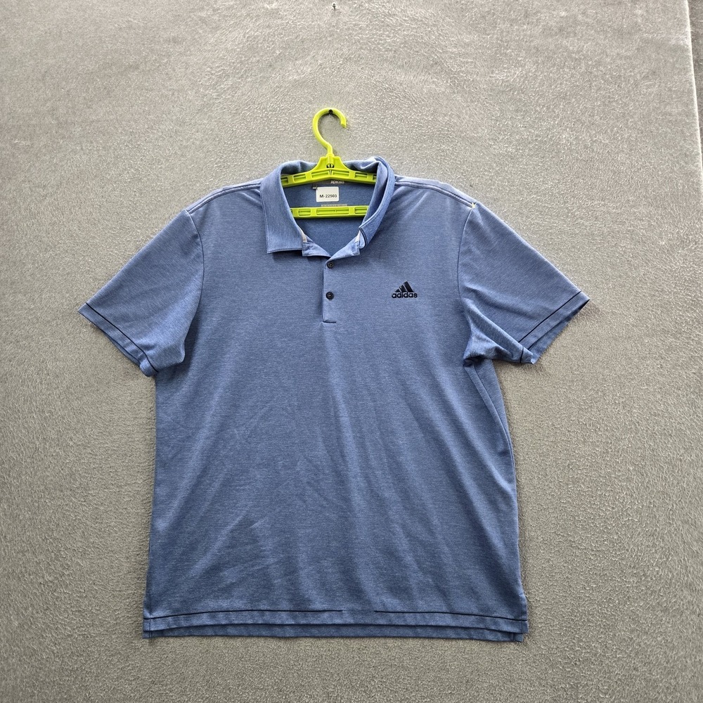 Adidas Men Polo L Blue Golf Shirt Logo Short Sleeve Performance